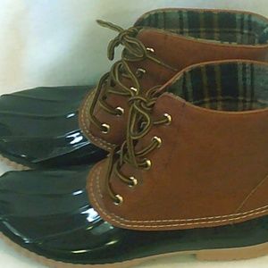 Tan/Navy Waterproof Lace Up Rain Boots